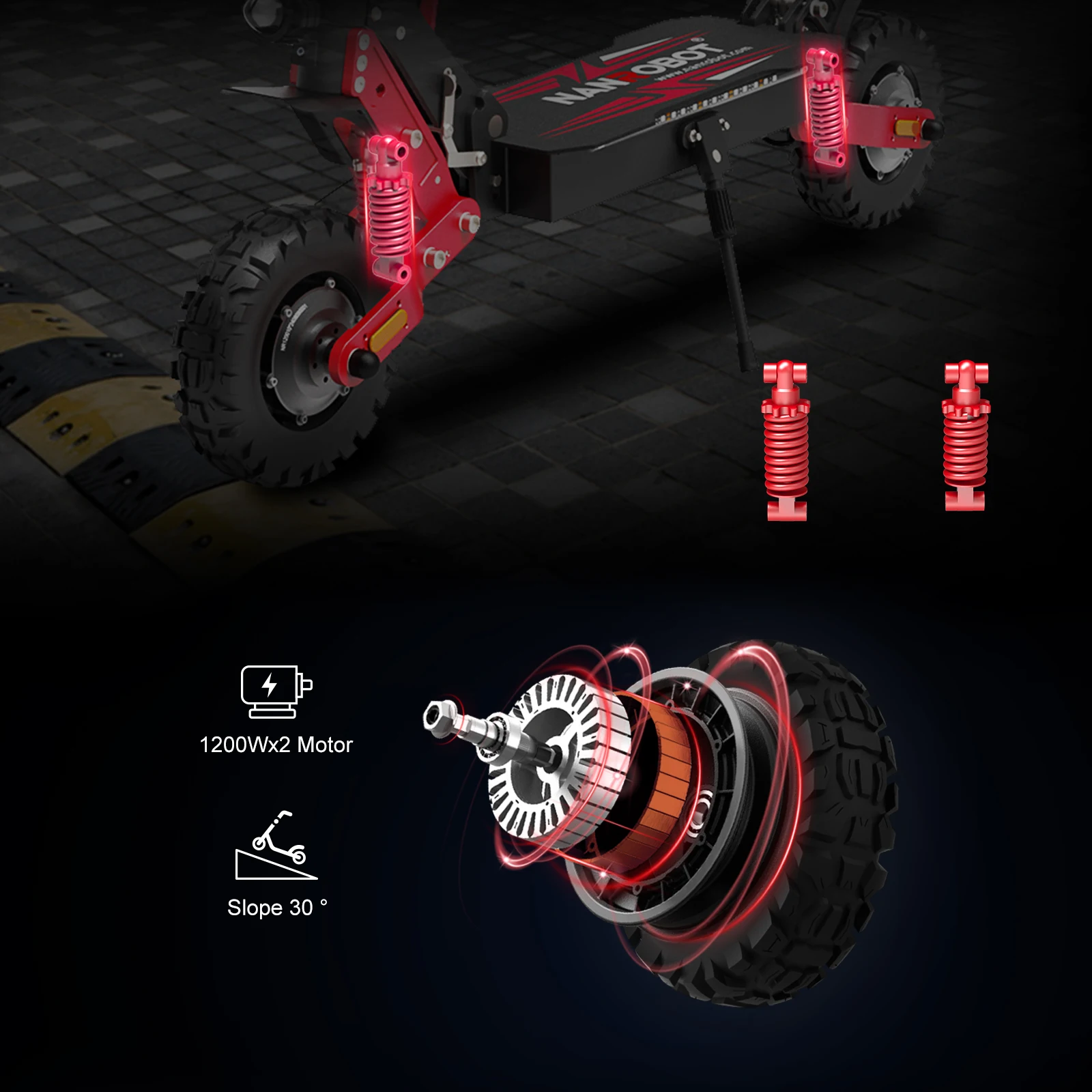 NANROBOT D4+MAX Adult Electric Scooter - High-Speed Off-Road Scooter with 42Mph Top Speed, 40Miles Long Battery Life, 265lbs Heavy-Duty Load Capacity. Foldable Scooter with Shock Absorption System and 10-Inch Tires view 5