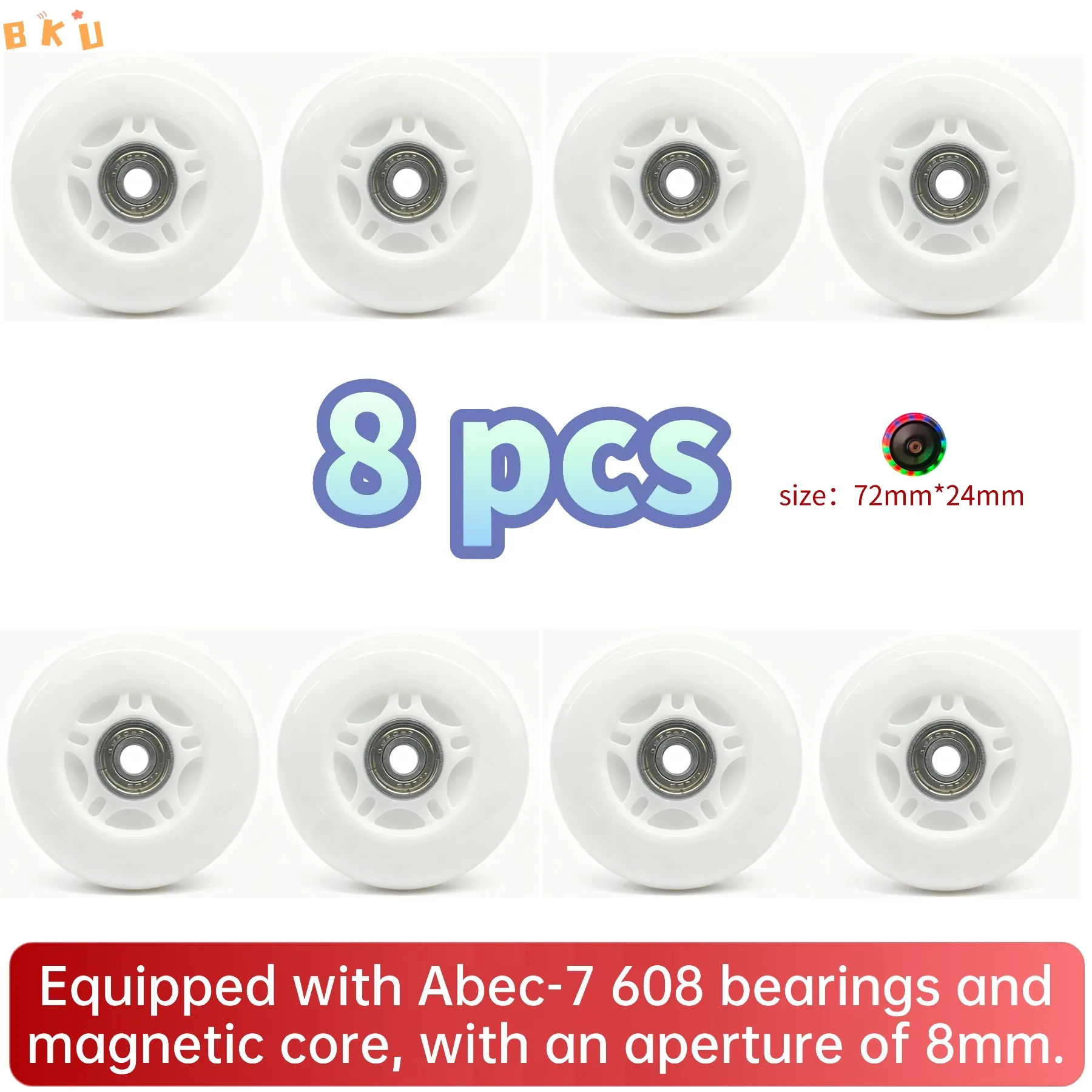 8-حزمة عجلات مضيئة LED 72 مم محامل PU ABEC-7، عجلات متوهجة ملونة للزلاجات المضمنة والدراجات البخارية والأمتعة