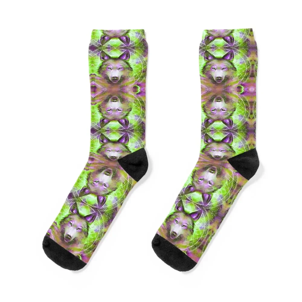 

Green wolf painting Socks Non-slip anti-slip Luxury Woman Socks Men's