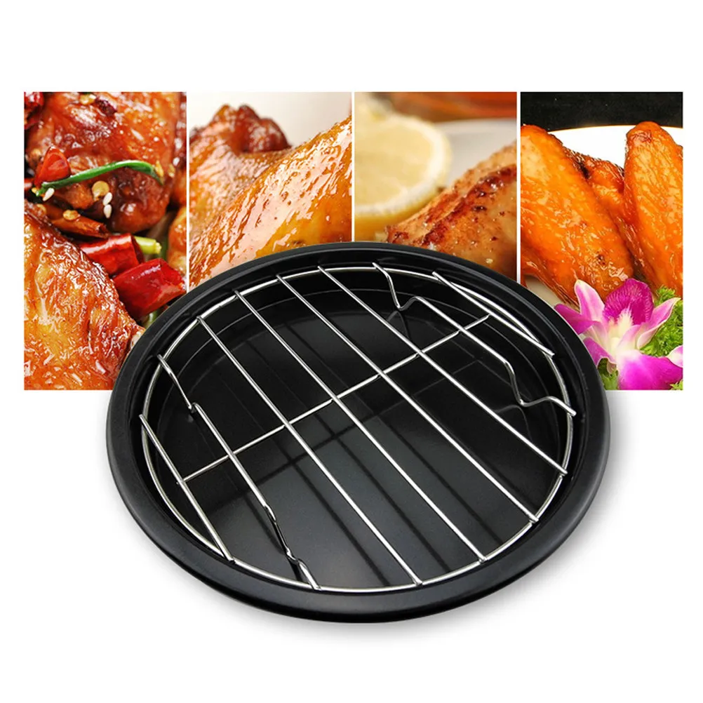 2Pcs Stainless Steel Round Bbq Grill Rack Durable Rust Resistant Meat Fish Vegetable Roasting Net Perfect Outdoor Cooking 28cm