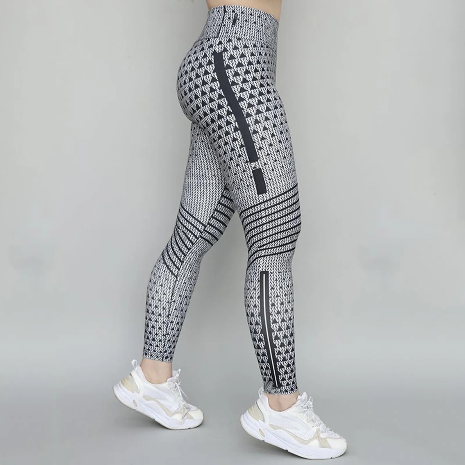 FCCEXIO Neue Nahtlose Leggings Sport Frauen Fitness Freizeit Elastische Engen Yoga Lauf Blumen Streifen Print Leggings Gym Hosen