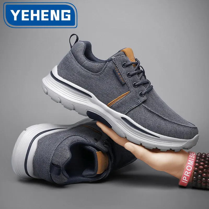 Spring autumn men\'s casual shoes fashionable cowboy canvas shoes thick bottom lightweight walking outdoor sneakers driving shoes