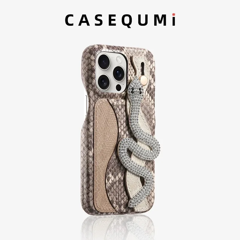 Silver and green snake print card bag mobile phone case, suitable for iPhone, anti-fall, silicone, all-inclusive