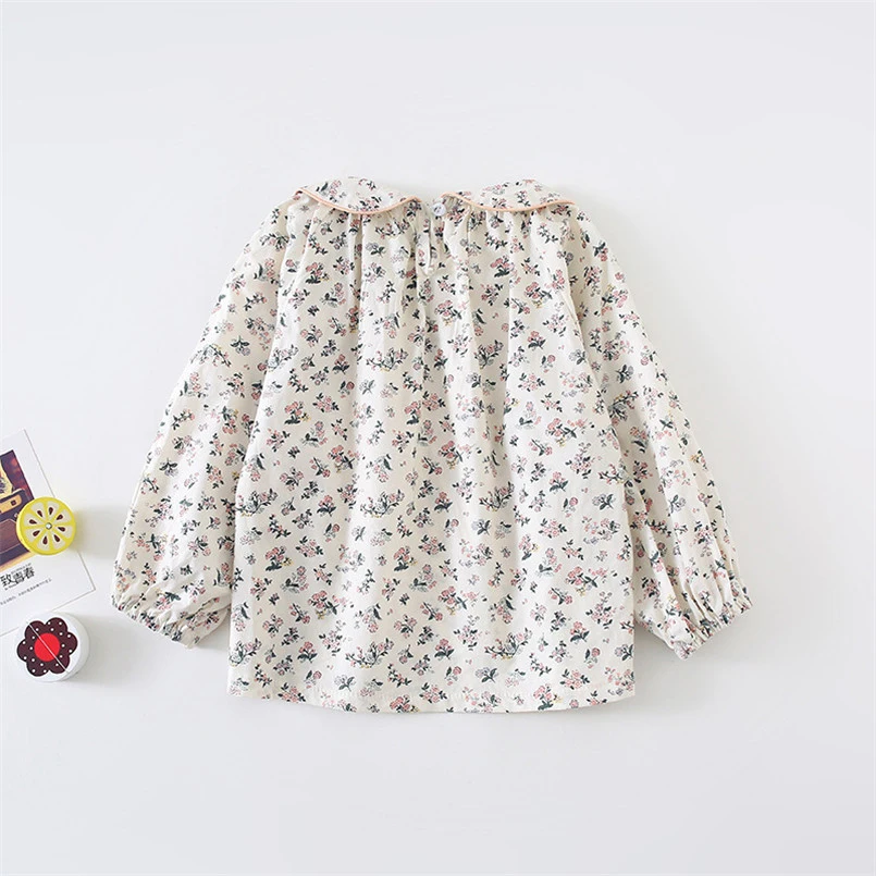 0- 3 Yrs Little Girls Floral Shirt Cozy Cotton Baby Long Sleeve Petal Collar Blouse Spring Summer Toddler Tops Kids Outwear