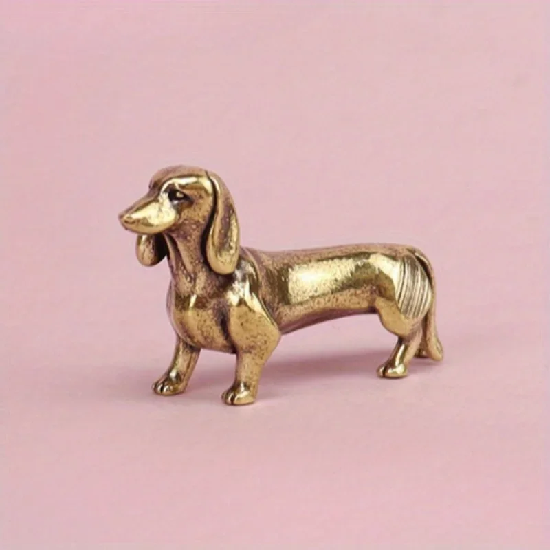 Pure Copper Dachshund Statue Vintage Brass Figurines Home Decote Desktop Ornament Miniatures Antique Tea Pet Crafts Gifts