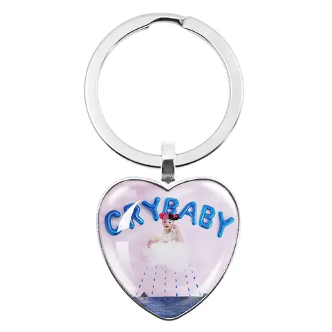 Singer Melanie Martinez Keychain Crybaby Album Pattern Glass Heart Shaped Cabochon Pendant Keychain Jewelry Gifts Fan Friends