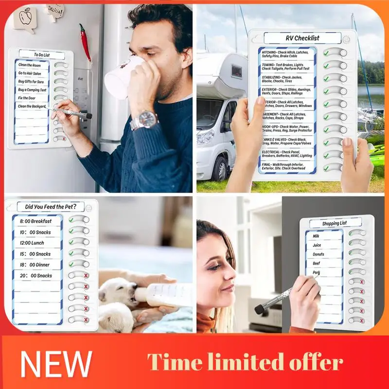 لوحة ساعة منزلية قابلة للمسح يوميًا للقيام بقائمة مخططة فحص للأطفال والكبار عناصر متعددة ونسيج عادة جيدة سهلة التركيب