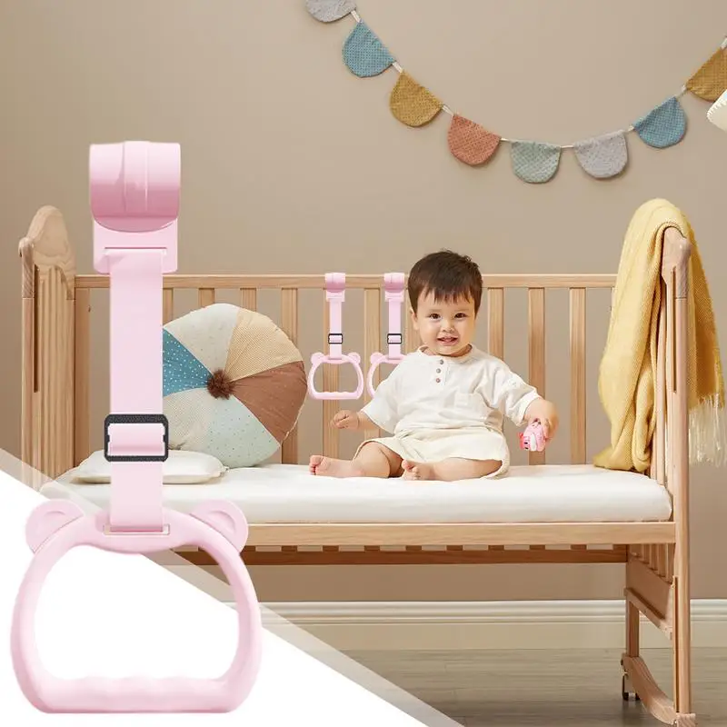 Baby Pull Up Toy 2 Pieces Cot Hangable Rings Training Tool Cot Accessories Toy Strap For Walking Practice Exercise Boys Daycare