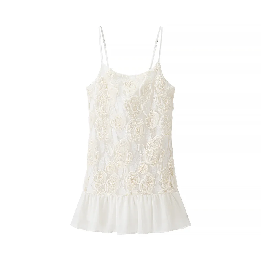 ชุดเดรสผู้หญิงลายดอกไม้ปะติดปะต่อ สายเดี่ยว ลายจุด ผ้าโพลีเอสเตอร์ สำหรับฤดูร้อน