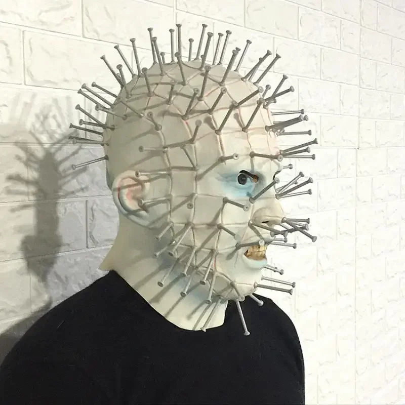 Látex assustador cosplay máscaras para festa de halloween, adereços assustadores, assustador, Hellraiser, prego homem, filme de terror, carnaval