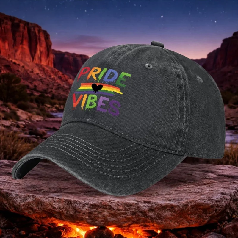Rainbow Heart PRIDE Vintage Baseball Cap – Lightweight Unisex Hook & Loop Closure Hat for Men Women