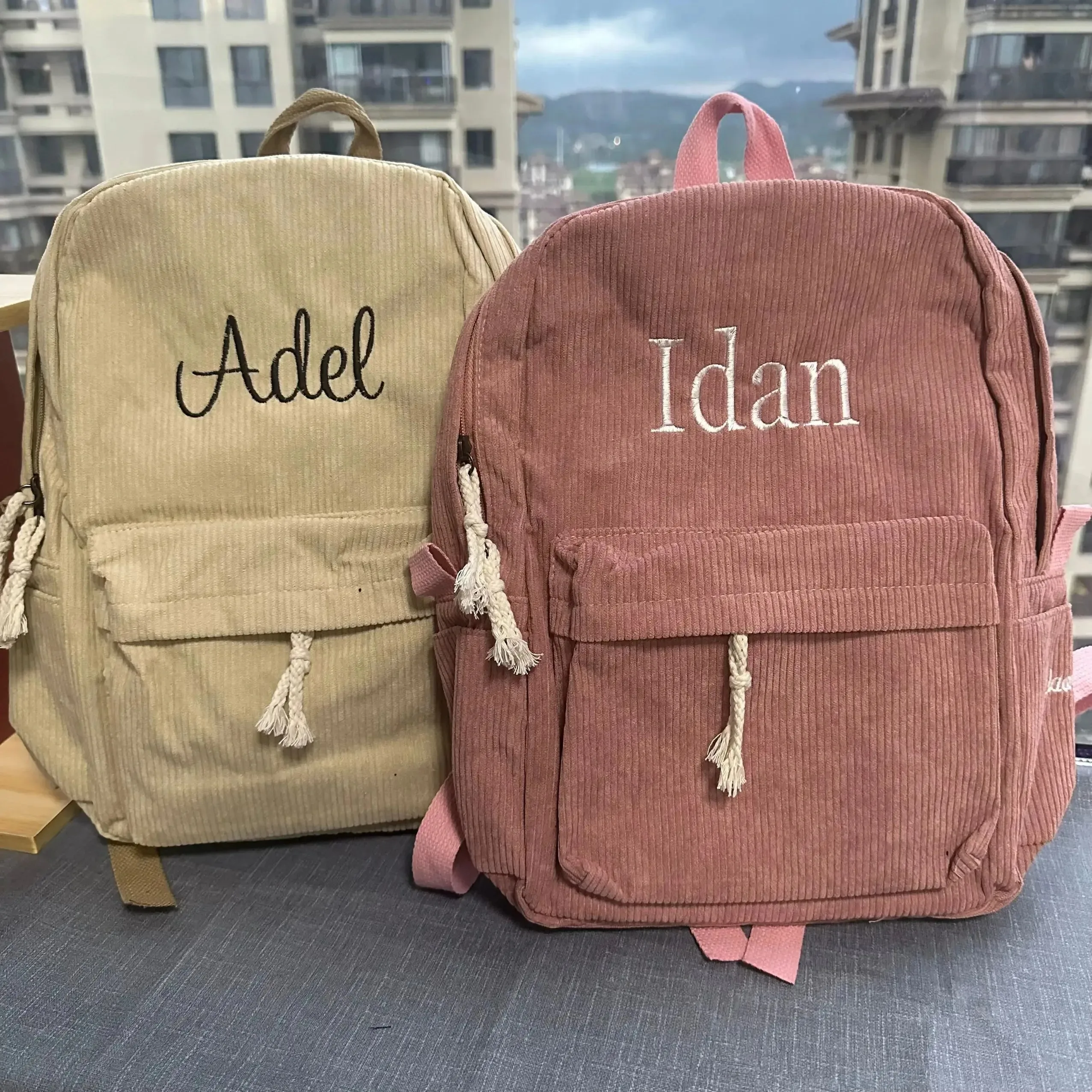 Personalized Kids Embroidered Corduroy Backpack - Custom Name Toddler School Bag, Back to School Essential, Name-Embroidered Pre