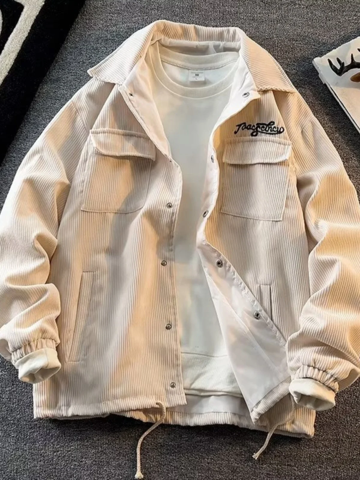 

Retro Japanese Sle Corduroy Jaet Loose Casual Men's Spring Autumn Workwear irt Trendy Brand Haome ort Sve