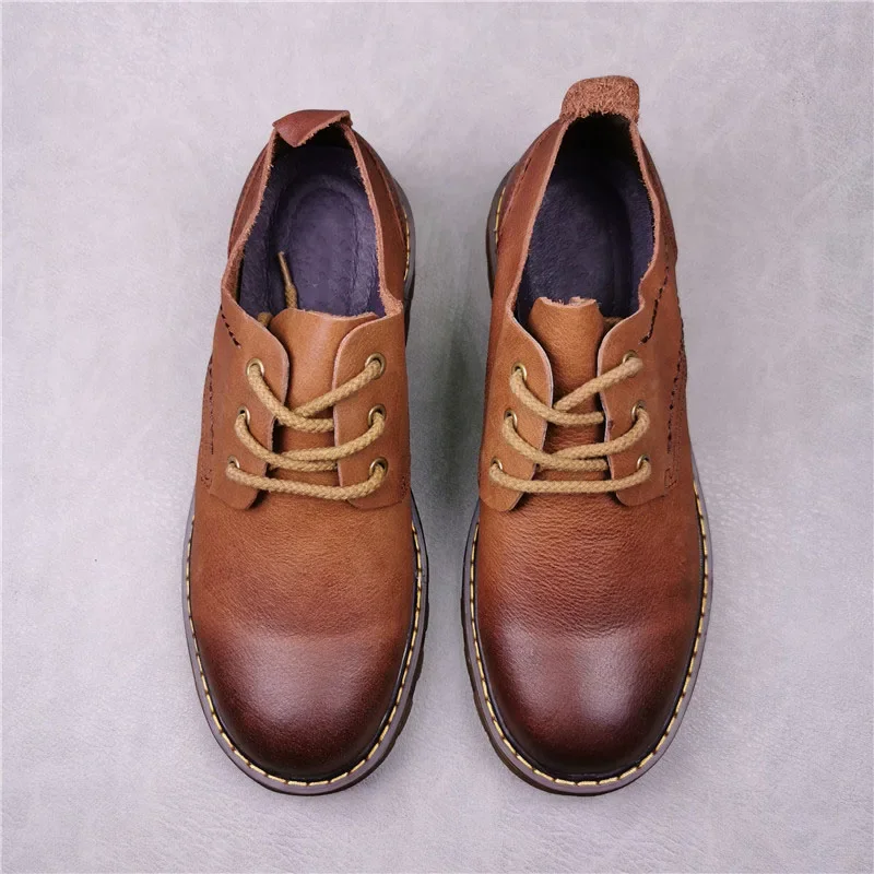 Chaussures d'Extérieur en Cuir de Vache pour Homme, à Lacets, Marron et Noir, pour Travail et Occupation