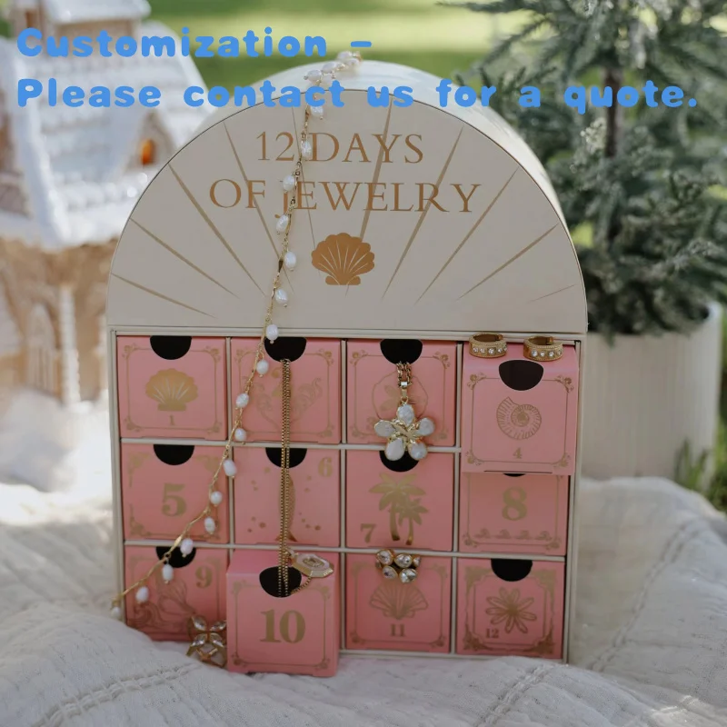 

На заказ.Новый год Адвент-календарь, коробка для хранения ювелирных изделий, подвесок, бумажный розовый календарь на заказ, 12 24 дня, ожерелье, коробка для колец, па