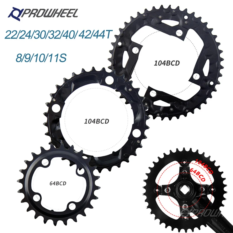 PROWHEEL Bike Chainring 64/96/104 BCD Bicycle Chainwheel 8/9/10/11 Speed Mtb Chain Ring Triple Plate 22/24/30/32/40/42/44T