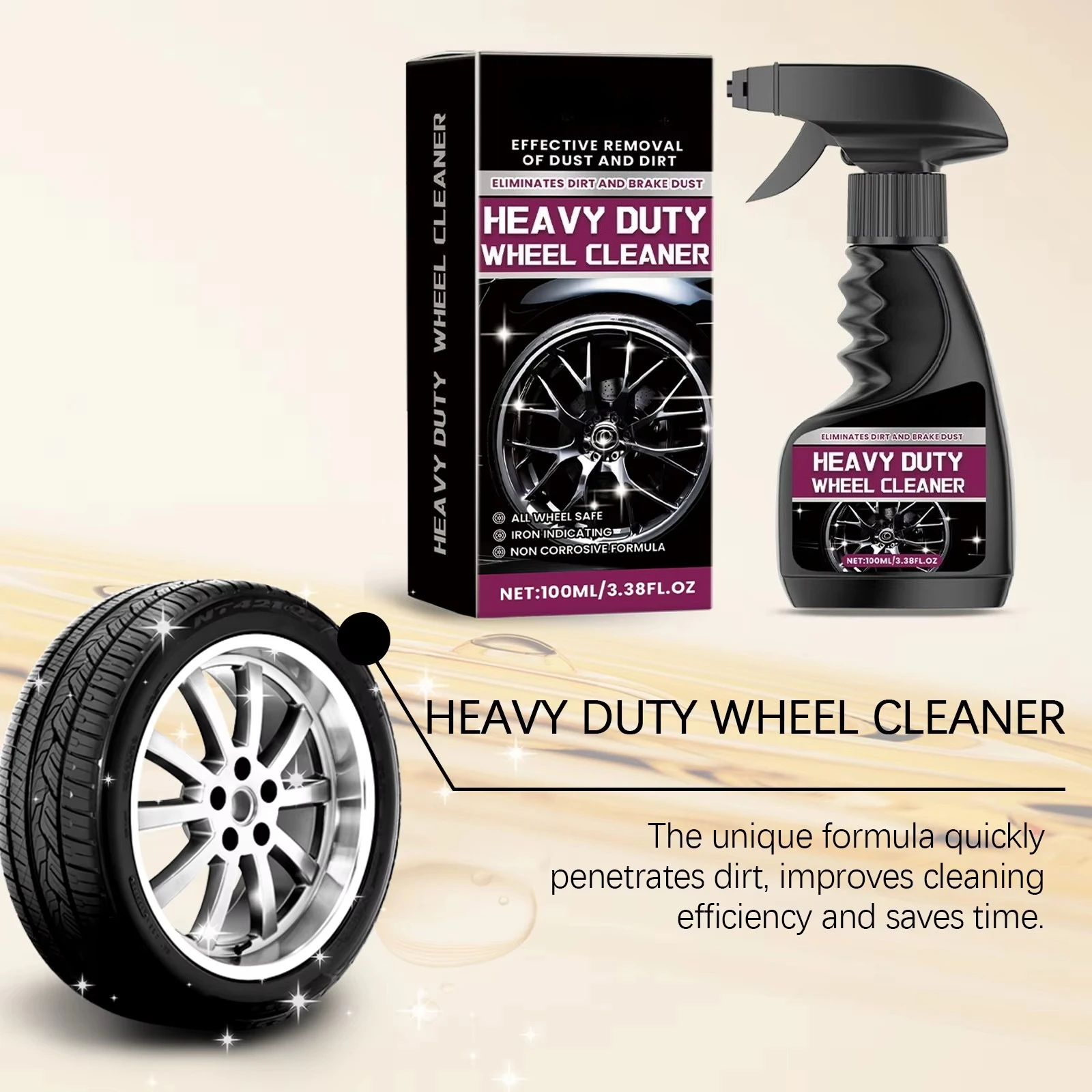 High Performance Rim Cleaner Spray 100ml Long Lasting Car Wheel Tire Cleaner Auto Detailing Polishing Tire Cleaning Tools - view 3