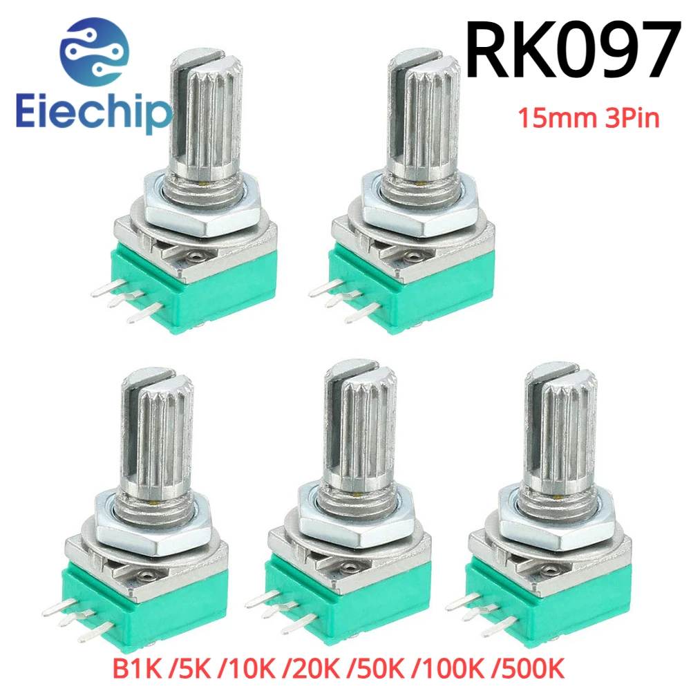 5PCS RK097 Volume Control Potentiometer 15mm 3Pin Switch B1K 5K 10K 20K 50K 100K 500K RK097N Switch Audio Shaft  Amplifier