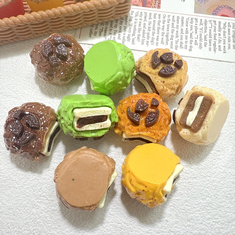 5pcs Simulation cookie creative resin decorative piece diy handmade Cream glaze accessory Keychain pendant tabletop figurine