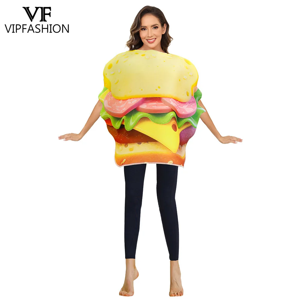 VIP FASHION Adult Hamburger Performance Costume Fun Food-Themed Party Outfit Halloween Carnival Disguise Wear Holiday Dress Up view 5