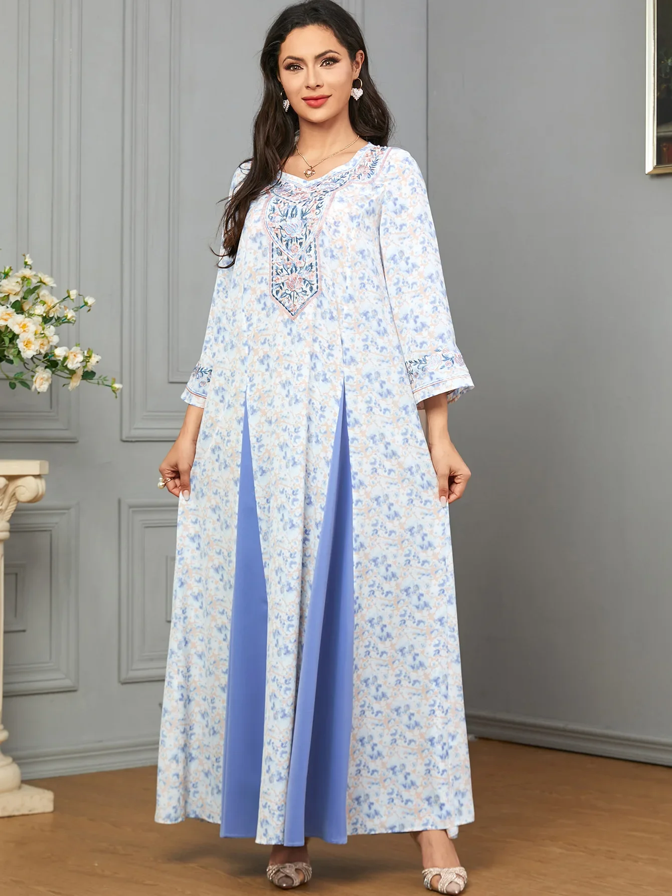 Eid Muslim Print Abaya for Women Party Dresses Embroidery Jalabiya Ramadan Arab Long Robe Morocco Abayas Dubai Kaftan Vestidos