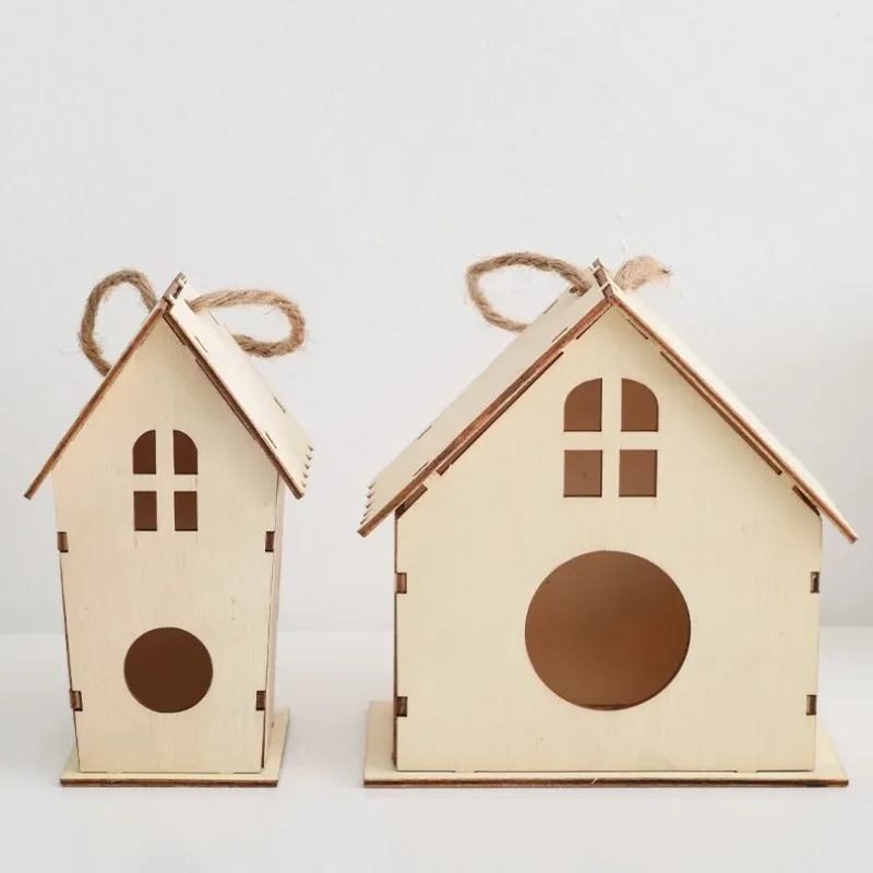 Wooden Mini Miniature Doll House DIY Small House Kit Accessory Pet Supplies Hanging Birdhouse Hideouts for Outside Balcony