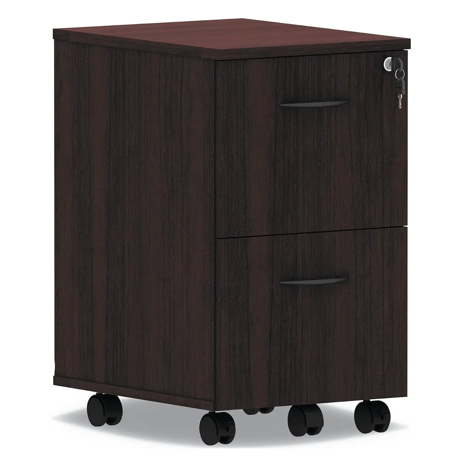 Mobile Pedestal File Cabinet 2 Drawers Legal/Letter Size Left/Right Under Desk Mahogany 15.38