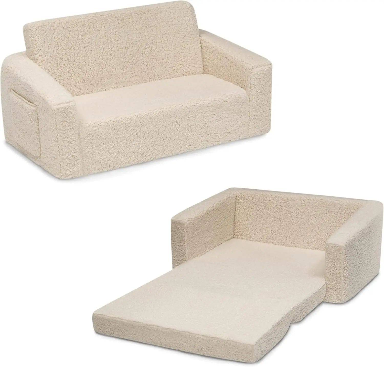 Flip-Out Sherpa 2-in-1 Convertible Sofa to Lounger for Kids, Cream