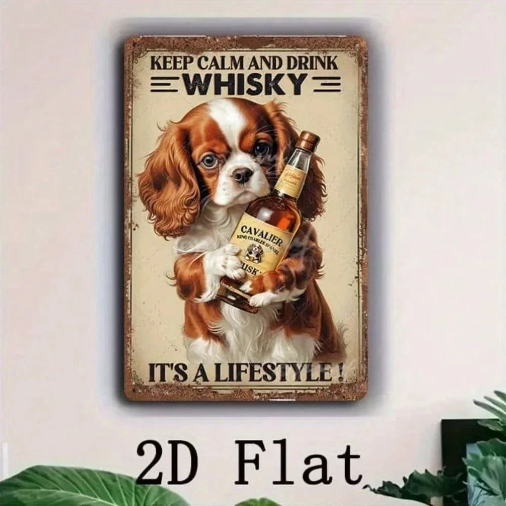 Vintage Tin Metal Sign - Retro Cavalier King Charles Spaniel Wall Art, Suitable for Bars, Men's Lounges, and Home Decoration