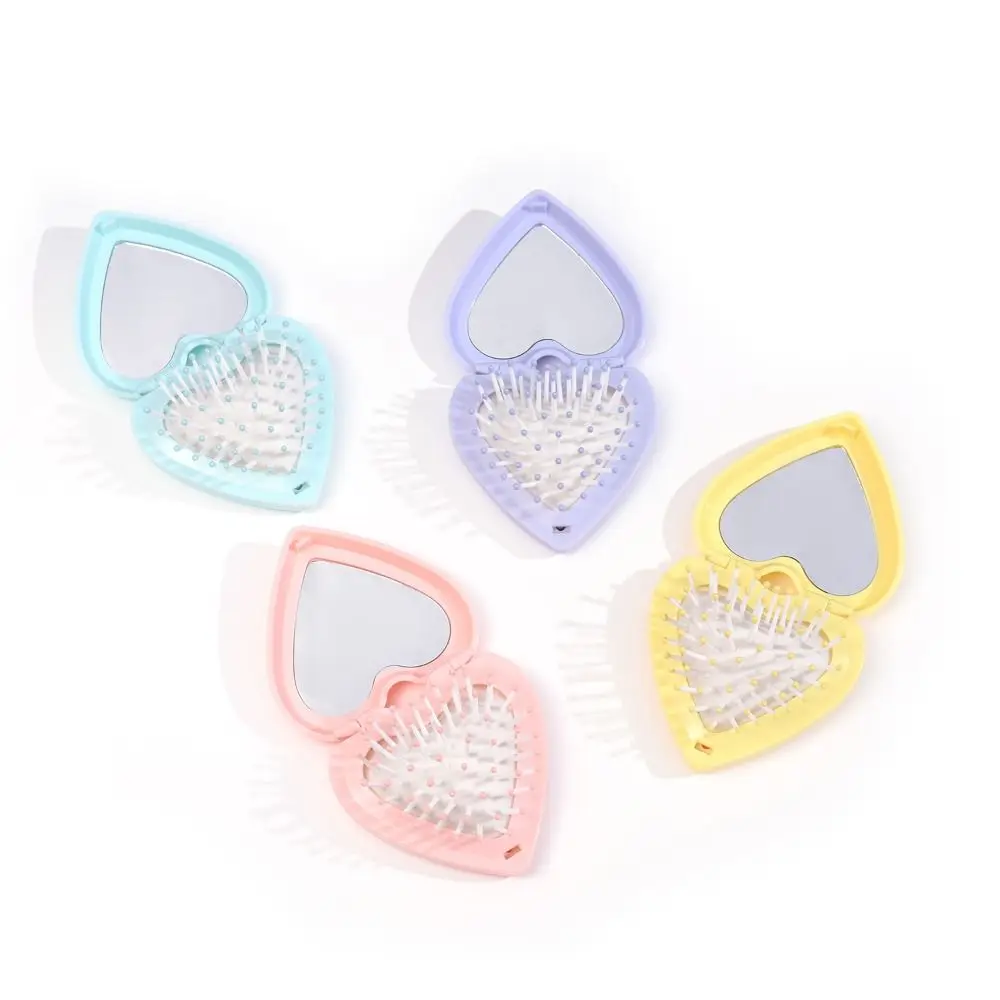 Candy Color Heart Hair Comb with Mirror Mini Anti-static Folding Airbag Comb Hairdressing Scalp Massage Massage Comb