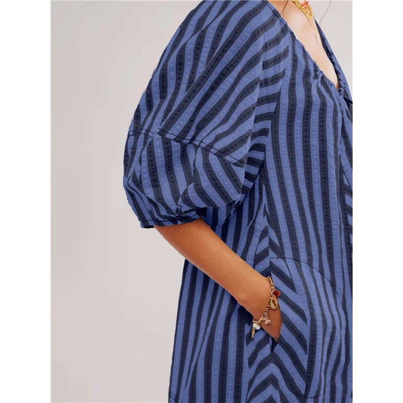 

FX-Womens Oversized Striped Romper Dress Shorts Jumpsuit Beach Vacation Clothes With Pockets