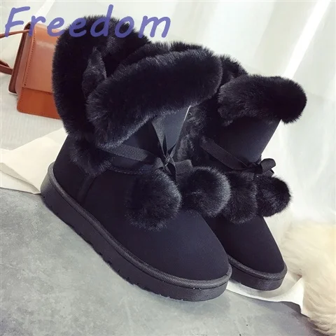 

Snow boots for women, cute students with furry balls, new fashion mid-calf thick-soled plus velvet cotton shoes women winter