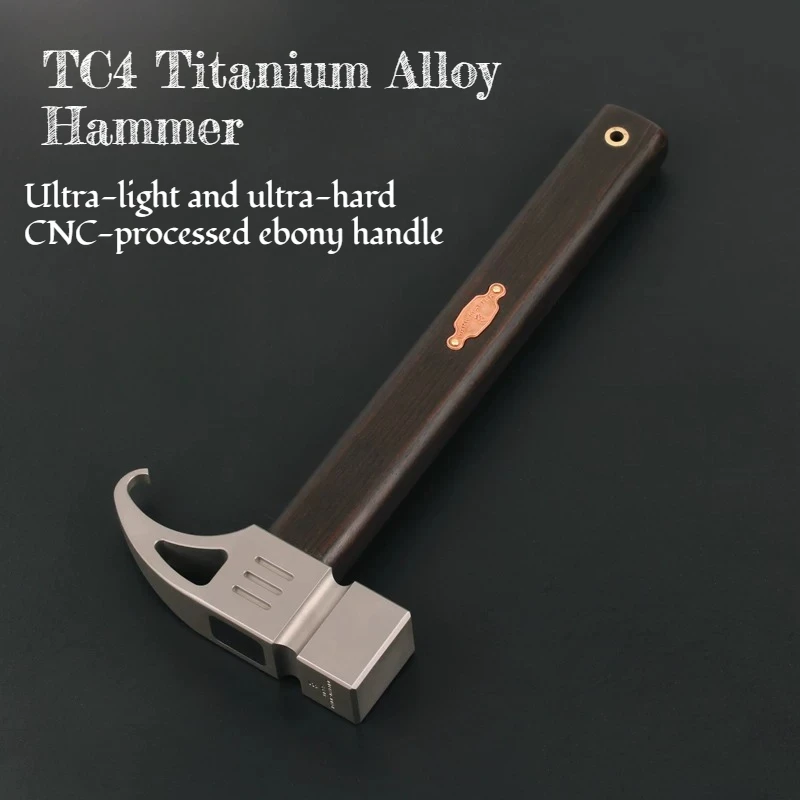 

TC4 Titanium Alloy Hammer for Outdoor Camping Ultra-lightweight and Ultra-hard CNC Processed Black Walnut Handle