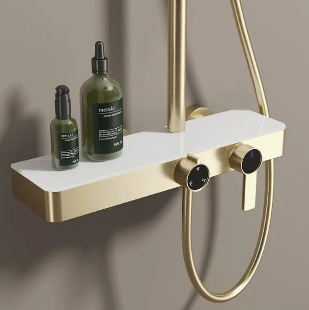 Top 1 Rain Shower System Overhead Handheld Heads Slide Bar 3 Function Brass Finish Ceramic Cartridge Wall Mount Shower Full Set