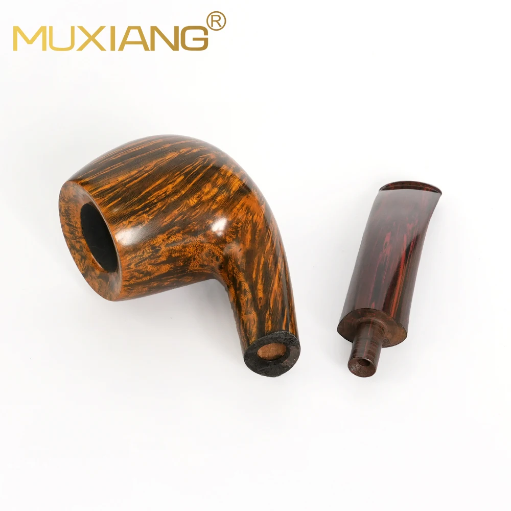 MUXIANG Heather wood tobacco pipe Tomato tobacco pipe Thick bowl wall Vulcanized rubber curved handle Handmade Briar pipe