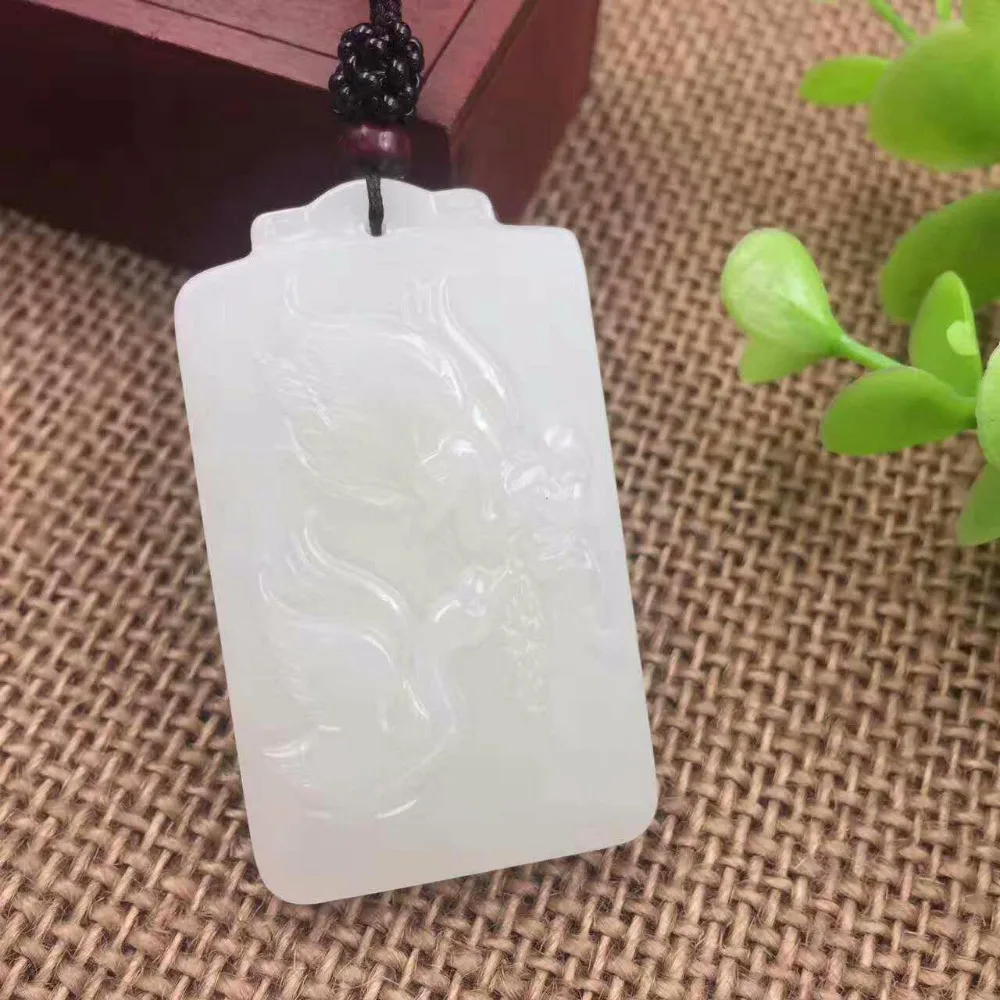 Hotan White Jade Dragon and Phoenix Pendant Exquisite Jewelry P0038