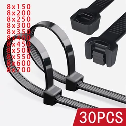30PCS Nylon Tape Self-locking Plastic Black 8x200mm Binding Fastening Cable Winding Zipper Type Harness Tape White 8x300mm 600mm