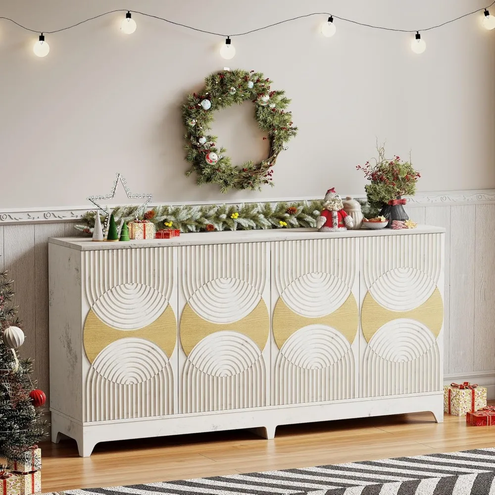 

Buffet Cabinet with Storage, 70'' Large Modern Fluted Sideboards, Boho Accent Credenza Storage Cabinet for Living Room