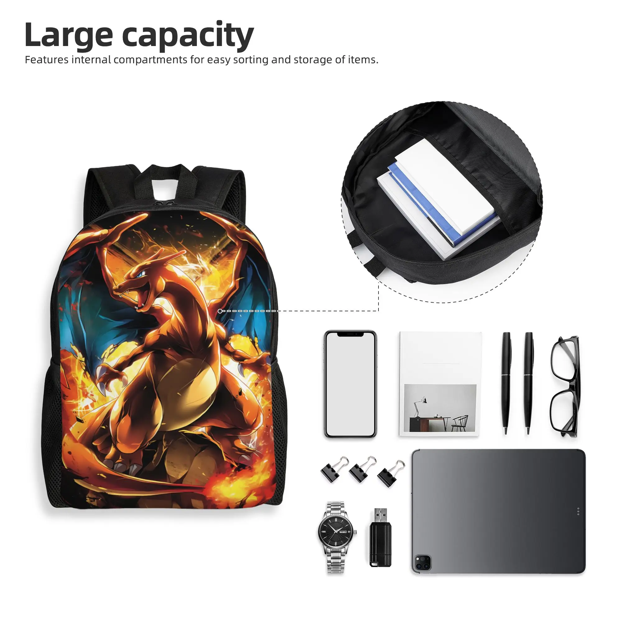 Pokemon charizard backpacks Daypack  mochila School Retro Washable Rucksack view 4