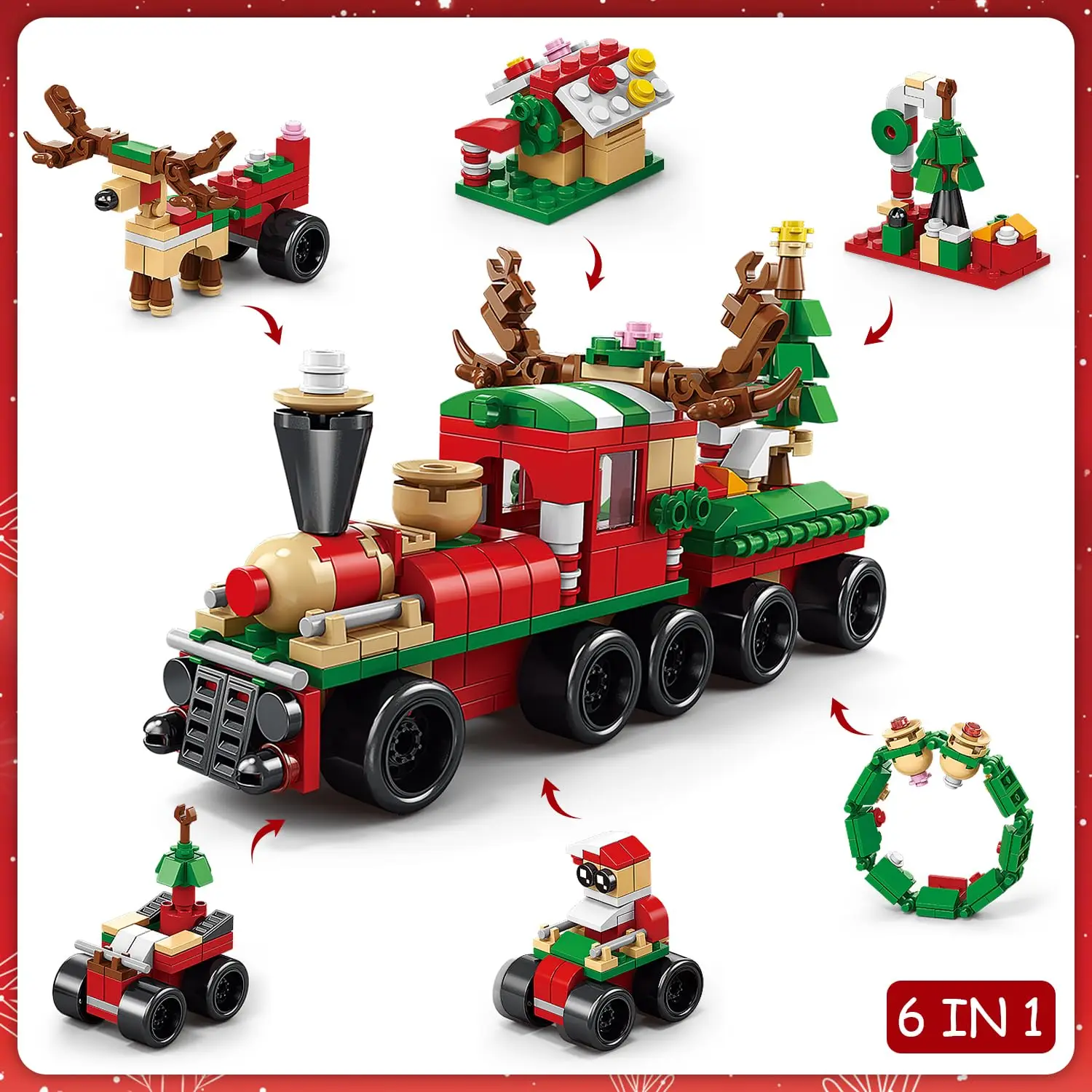 Ensemble de décennie s de Construction de la Série de Noël 6 en 1 Améliorés, Briques de Train Créatif avec Lumière, Kit de Bricolage, Jouets pour