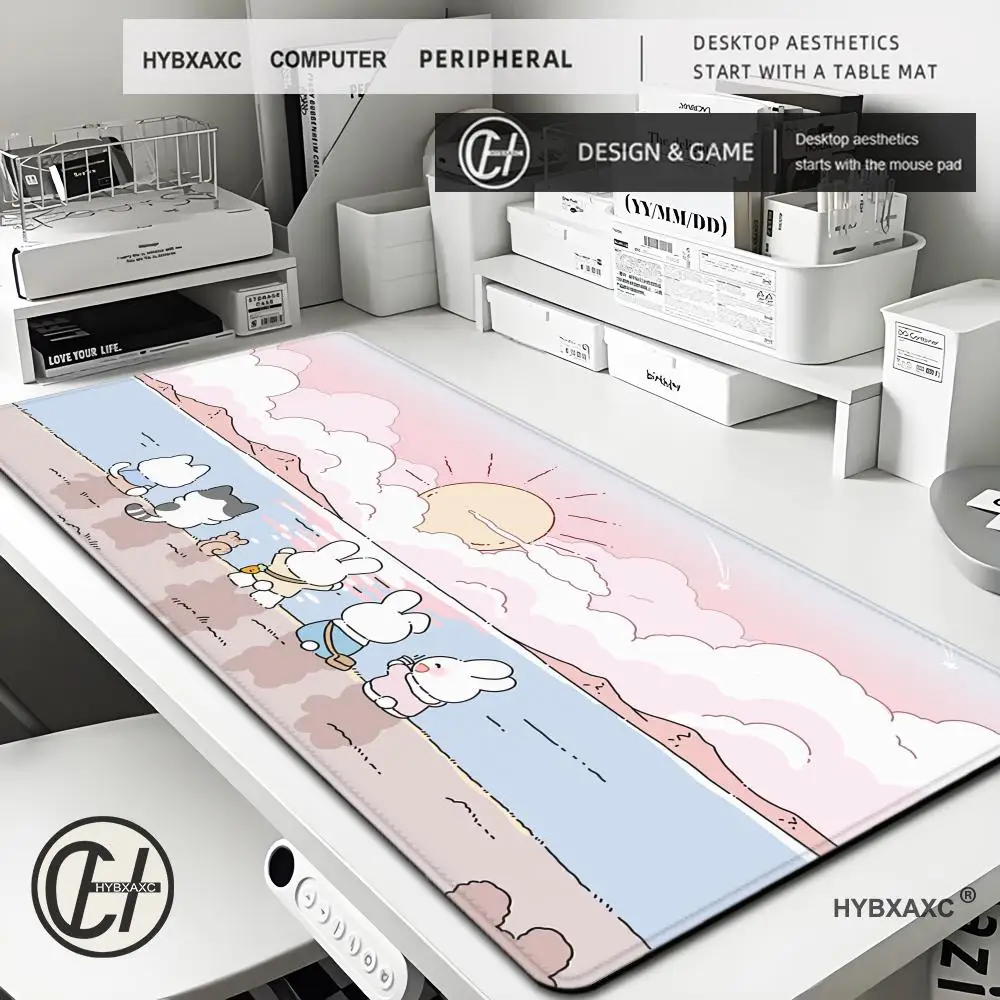 Kawaii Rabbit Purple Cartoon Mouse Pad Gaming keyboard Office Accessories Xxl Non-Slip Carpet Rubber Mousepad Home HD Print Rugs