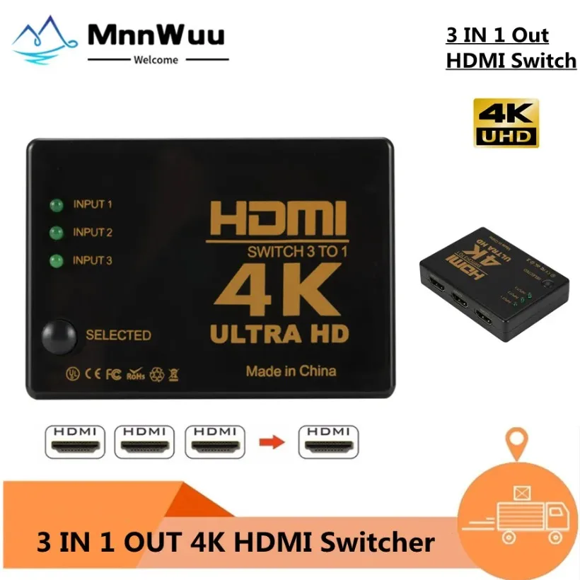 

MnnWuu 3 Port 4K*2K 1080P Switcher HDMI Switch Selector 3x1 Splitter Box Ultra HD for HDTV Xbox PS3 PS4 Multimedia HOT Selling