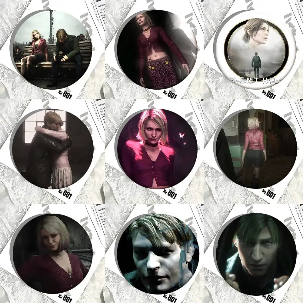 1 Stück Silent Hill 2 Game Movie Cartoon-Stil Abzeichen Broschen für Rucksackdekoration Runde Emaille-Pins für Accessoires