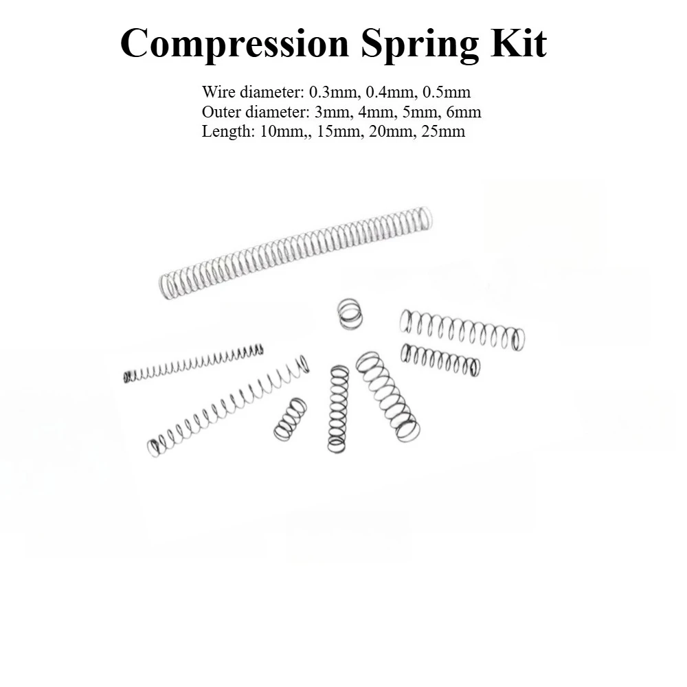 

100Pcs Spring steel Compression Spring Assortment Kit 0.3mm 0.4mm 0.5mm Wire Dia With Box for Home Repair, Toys, Electronics