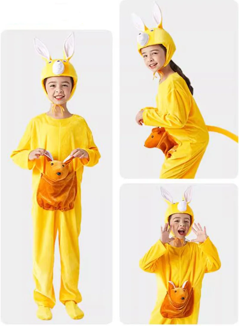 Costume de cosplay kangourou pour enfants, combinaison d'animaux de dessin animé, vêtements de performance d'Halloween sur scène, garçons et filles