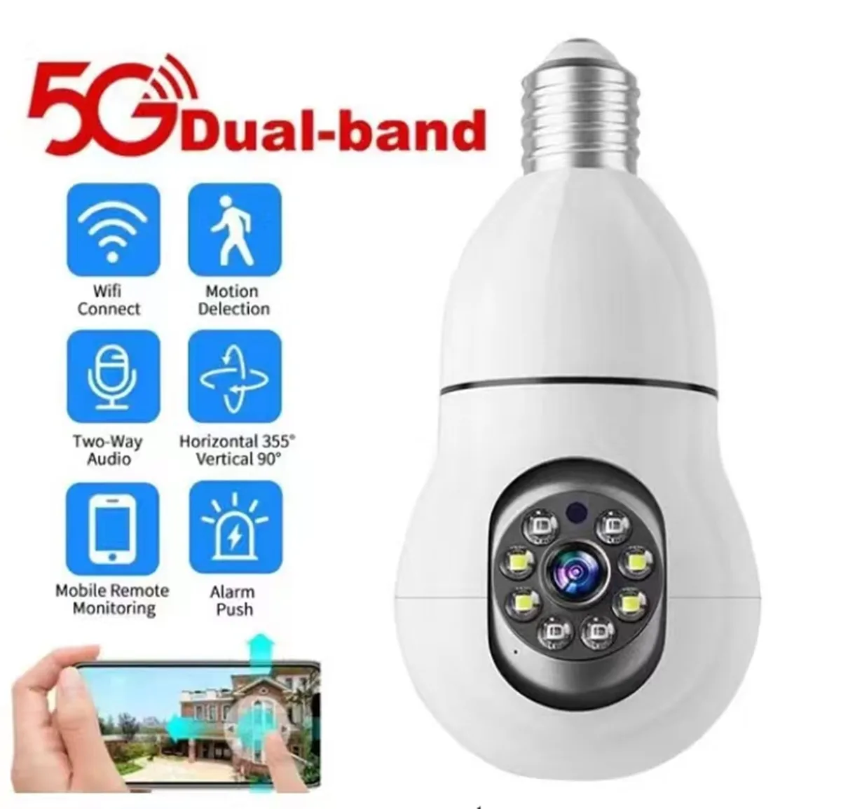 

2MP 1080P YiLot APP DC/E27 Lamp Head Socket Wireless PTZ IP Dome Camera Full Color AI Humanoid Detection Security CCTV Monitor