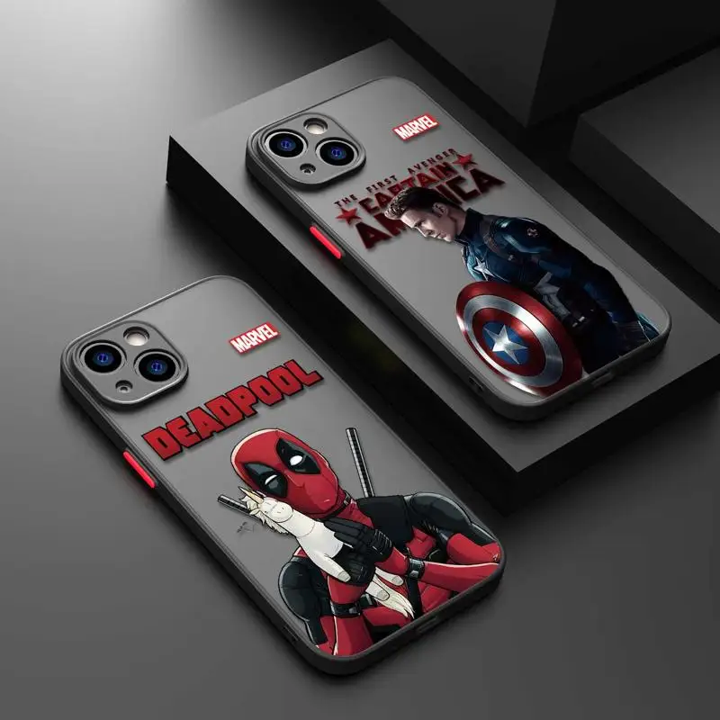 Clear Matte Phone Case for iPhone 15 14 13 12 11 pro Max 13 12 Mini XS XR X 7 8 6 6S plus Marvel Captain America Deadpool Cover