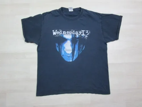 Vintage Wednesday 13 Band Skeletons T Shirt Sz L Y2K Horror Punk Murderdolls long or short sleeves