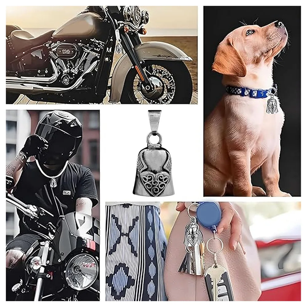 دراجة نارية جرس أجنحة الملاك جرس قلادة ركوب حسن الحظ المفاتيح إكسسوارات عقد الكلب روك حفلة طرد الأرواح الشريرة تميمة هدية #5