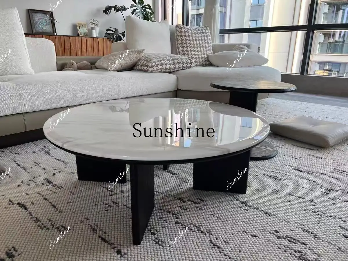 Minimalist marble coffee table design high-end villa high-end round tea table living room home wabi-sabi wind FT